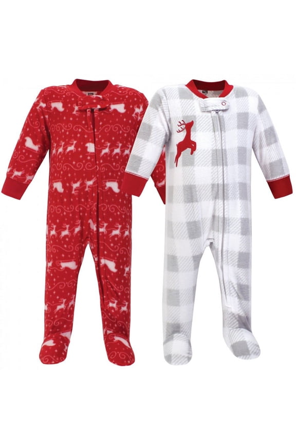 Baby Fleece Zipper Sleep and Play 2pk, Santas Sleigh, 3-6 Months