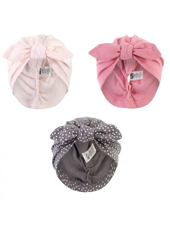 Baby Girl Turban Cotton Headwraps, Pink Feather, One Size