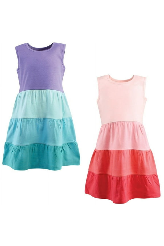 Baby Girls Cotton Dresses, Ombre Coral Teal, 10 Years