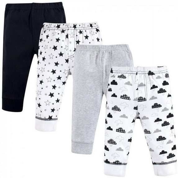 Hudson Baby Baby and Toddler Cotton Pants 4pk, Moon And Back, 9-12 Months