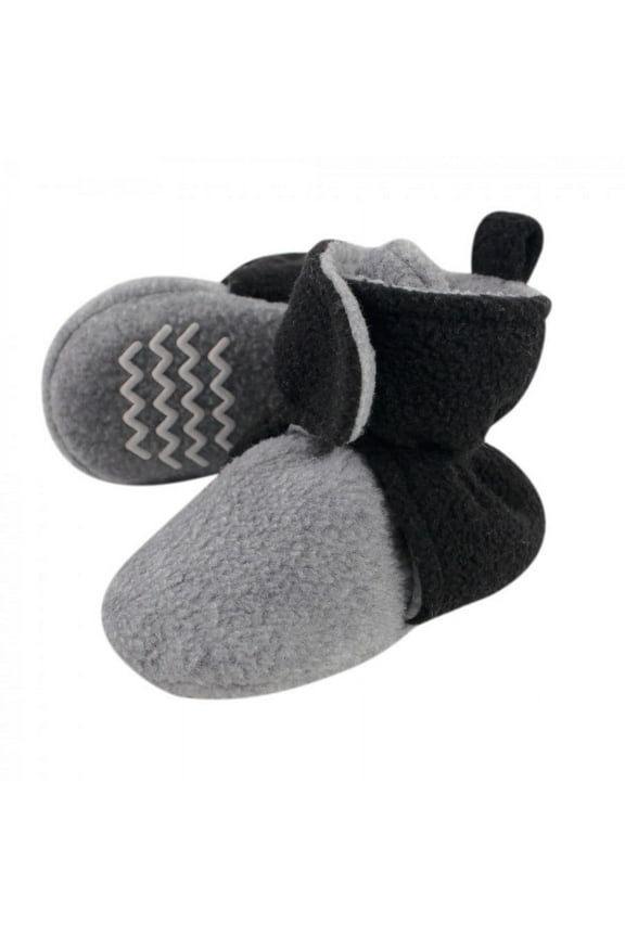 Baby and Toddler Cozy Fleece Booties, Black Heather Gray, 0-6 Months