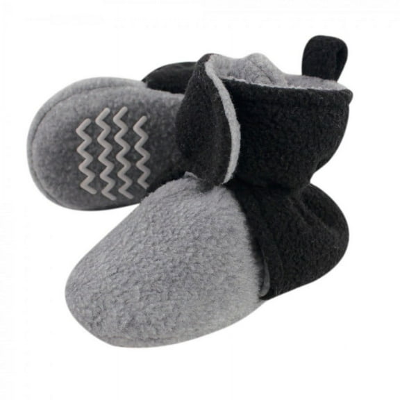 Hudson Baby Baby and Toddler Cozy Fleece Booties, Black Heather Gray, 6-12 Months