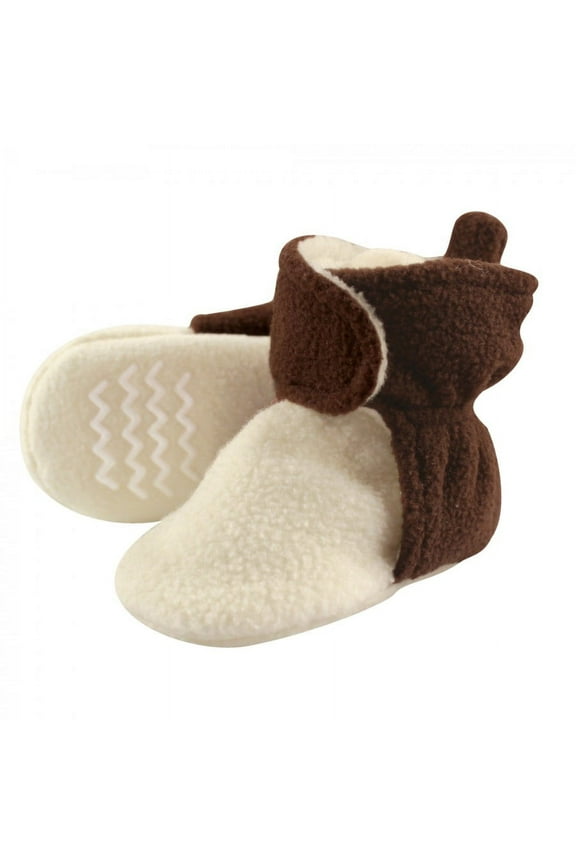 Baby and Toddler Cozy Fleece Booties, Brown Cream, 0-6 Months