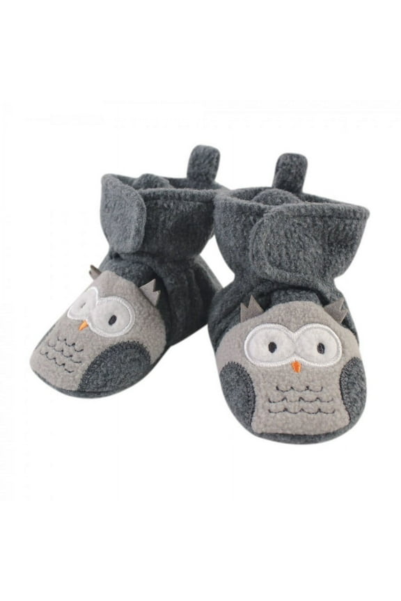 Baby and Toddler Cozy Fleece Booties, Gray Owl, 6-12 Months