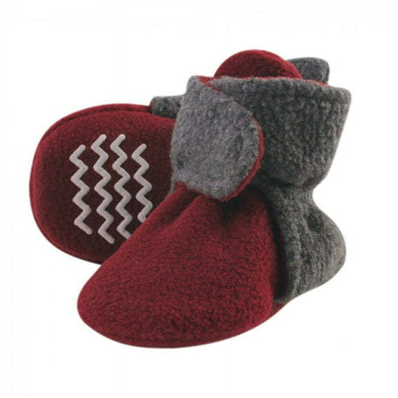 Hudson Baby Baby and Toddler Cozy Fleece Booties, Heather Charcoal Burgundy, 6-12 Months