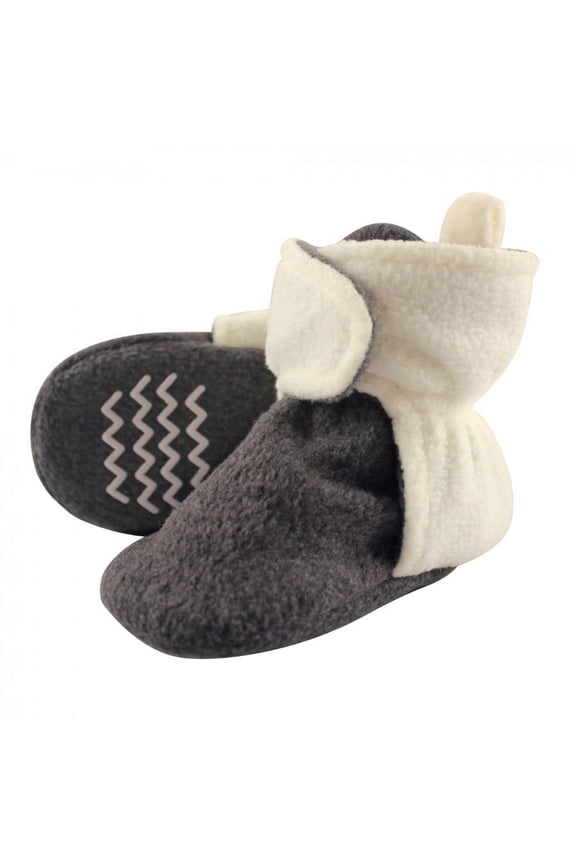 Baby and Toddler Cozy Fleece Booties, Heather Charcoal Cream, 6-12 Months