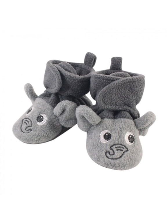 Baby and Toddler Cozy Fleece Booties, Heather Gray Elephant, 12-18 Months