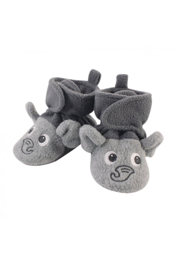 Baby and Toddler Cozy Fleece Booties, Heather Gray Elephant, 12-18 Months