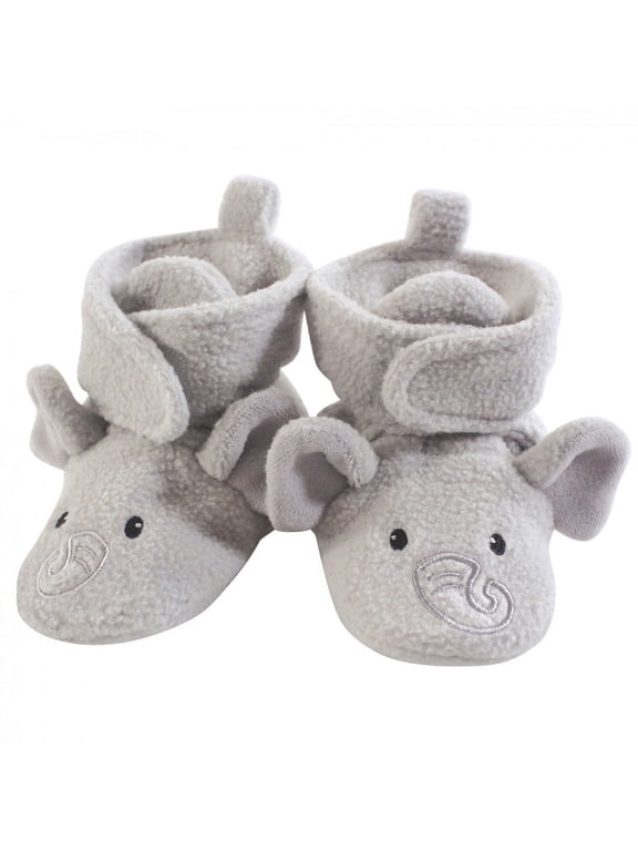 Baby and Toddler Cozy Fleece Booties, Neutral Elephant, 6-12 Months