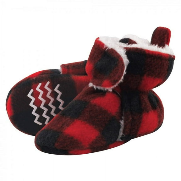Hudson Baby Baby and Toddler Cozy Fleece and Faux Shearling Booties, Black Red Plaid, 12-18 Months