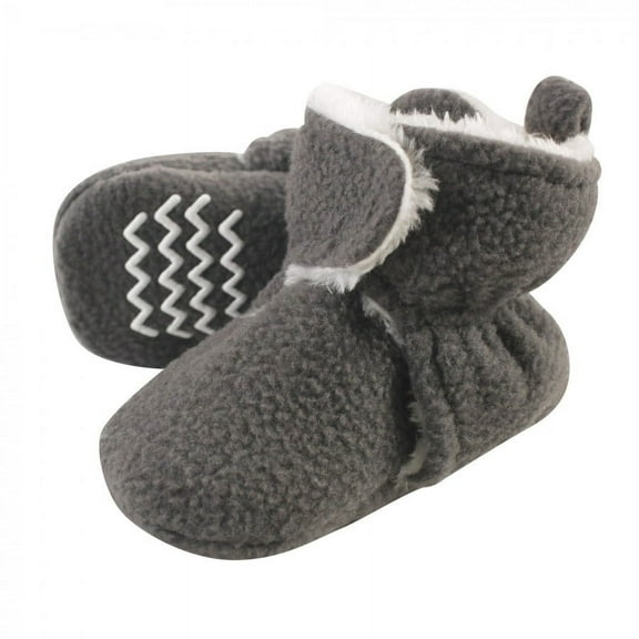 Hudson Baby Baby and Toddler Cozy Fleece and Faux Shearling Booties, Charcoal, 0-6 Months