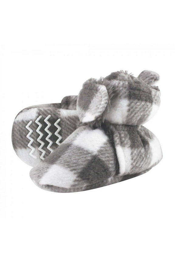 Baby and Toddler Cozy Fleece and Faux Shearling Booties, Charcoal White Plaid, 12-18 Months