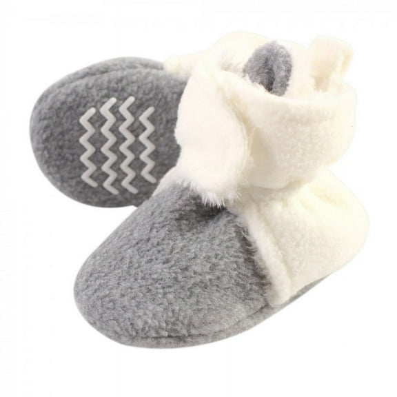 Hudson Baby Baby and Toddler Cozy Fleece and Faux Shearling Booties, Cream Heather Gray, 0-6 Months