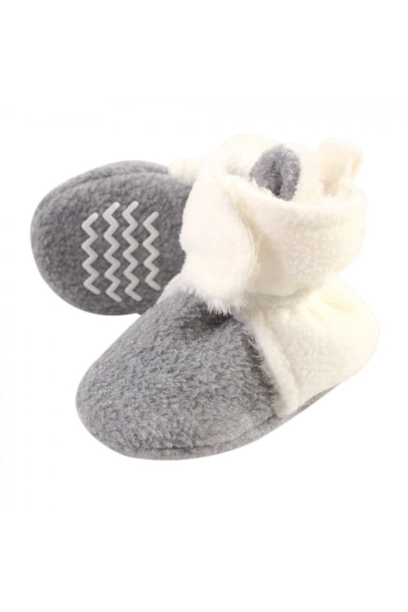 Baby and Toddler Cozy Fleece and Faux Shearling Booties, Cream Heather Gray, 0-6 Months