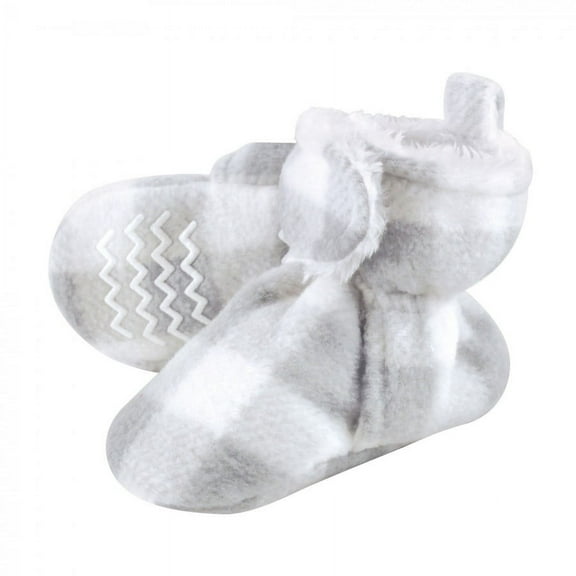 Hudson Baby Baby and Toddler Cozy Fleece and Faux Shearling Booties, Gray White Plaid, 12-18 Months