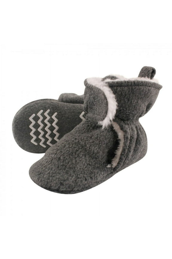 Baby and Toddler Cozy Fleece and Faux Shearling Booties, Heather Charcoal, 4 Toddler