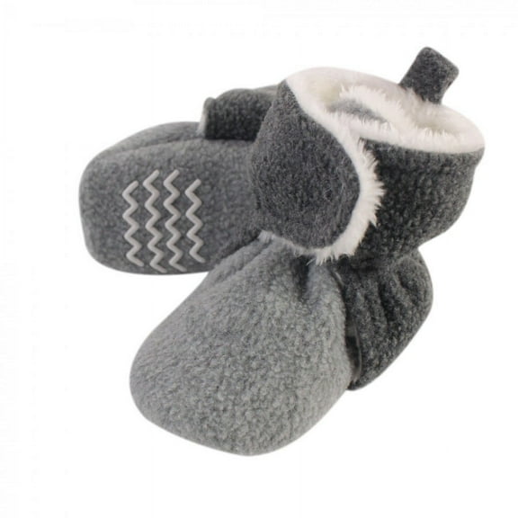 Hudson Baby Baby and Toddler Cozy Fleece and Faux Shearling Booties, Heather Charcoal Heather Gray, 0-6 Months