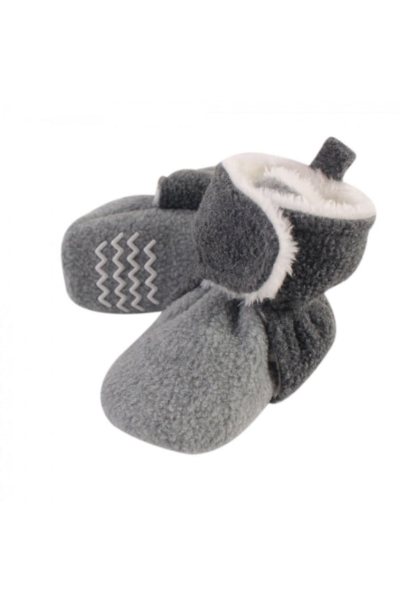 Baby and Toddler Cozy Fleece and Faux Shearling Booties, Heather Charcoal Heather Gray, 0-6 Months