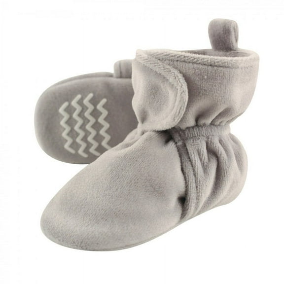Hudson Baby Baby and Toddler Cozy Velour Booties, Heather Gray, 0-6 Months