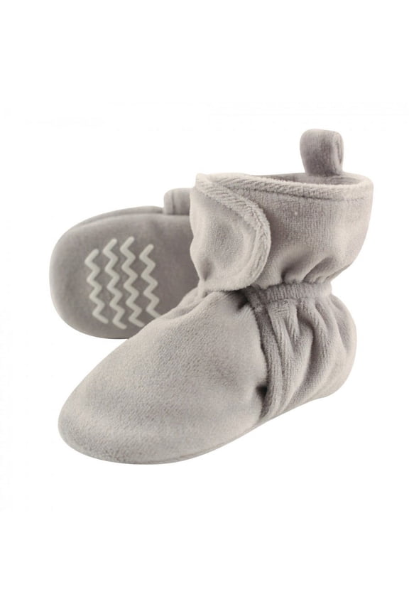 Baby and Toddler Cozy Velour Booties, Heather Gray, 4 Toddler