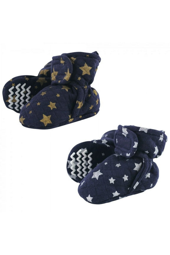 Baby and Toddler Quilted Booties, Metallic Stars, 0-6 Months