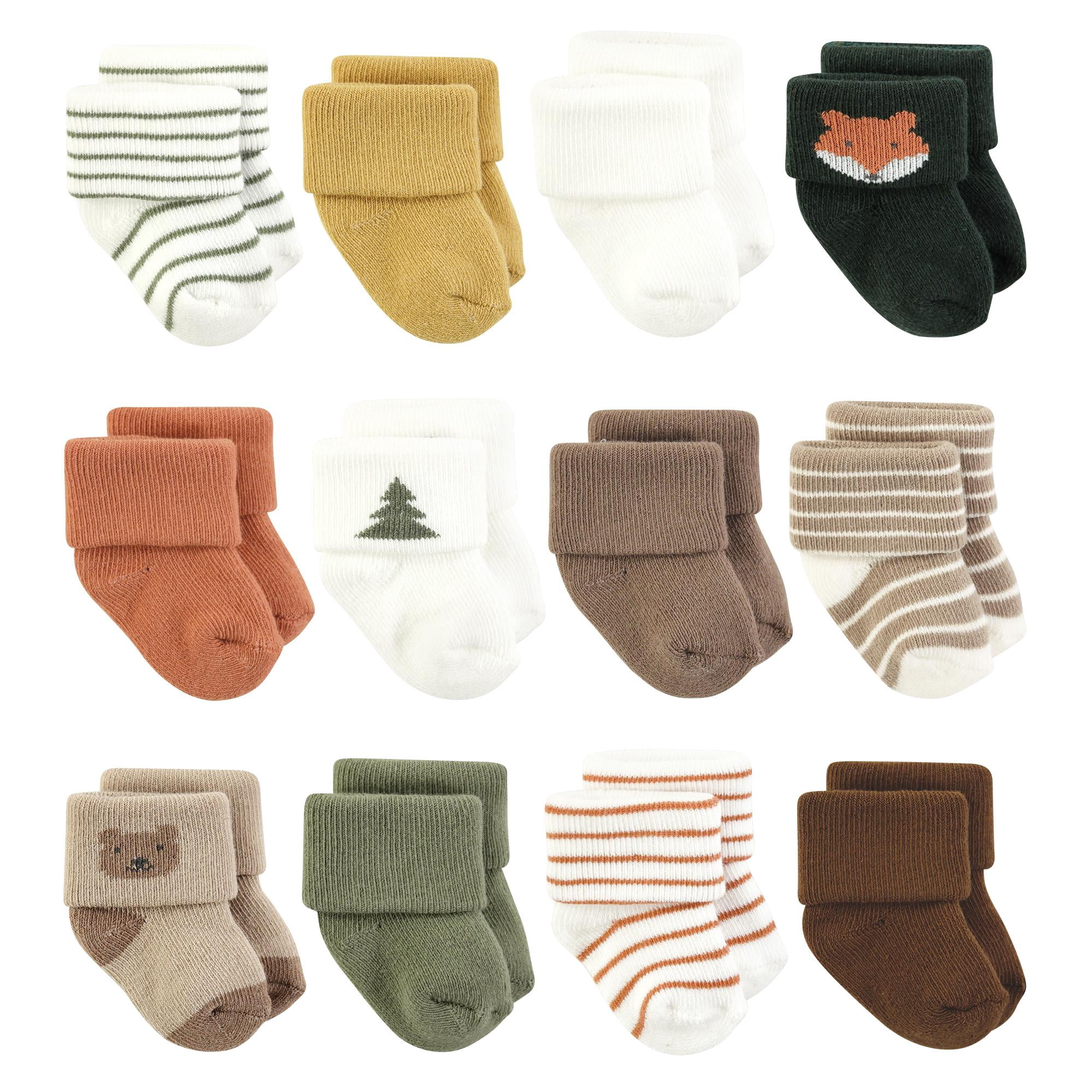 Hudson Baby Basics Infant Baby Cozy Terry Baby Sock 12-Pack, Autumn Cub, 0-6 Months