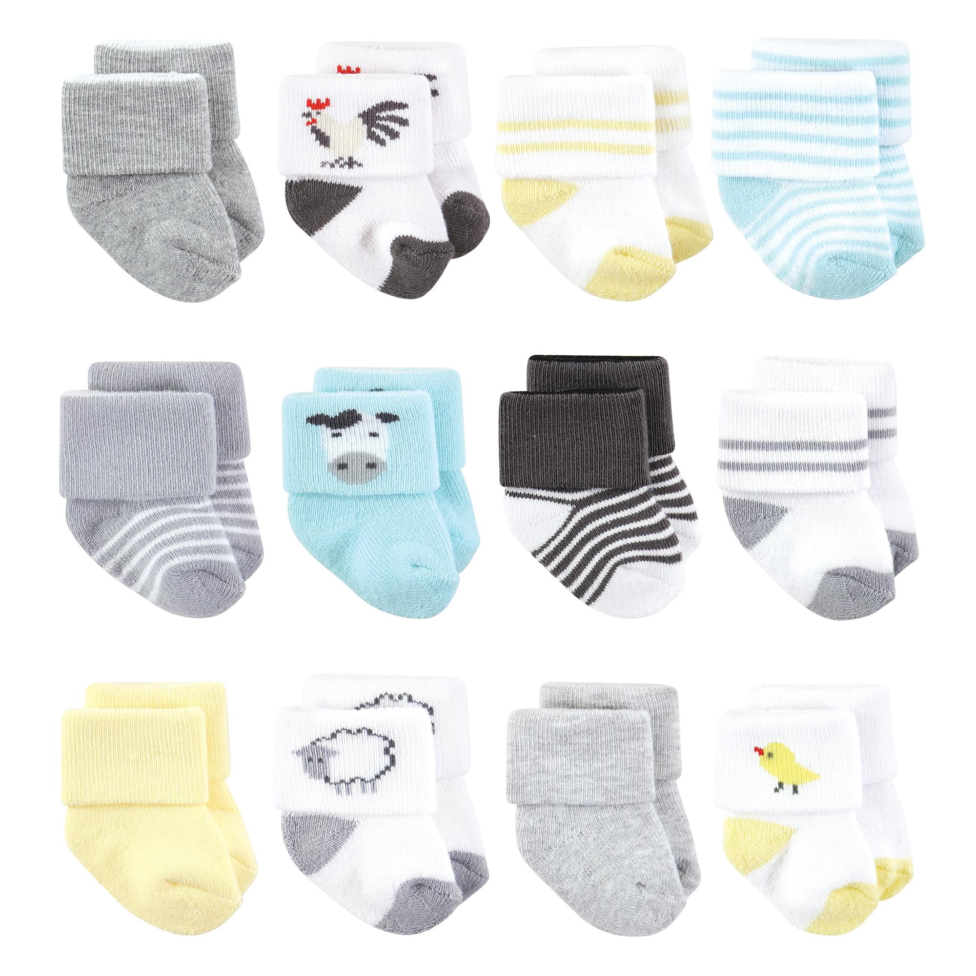 Hudson Baby Basics Infant Baby Cozy Terry Baby Sock 12-Pack, Barnyard Gray, 0-6 Months
