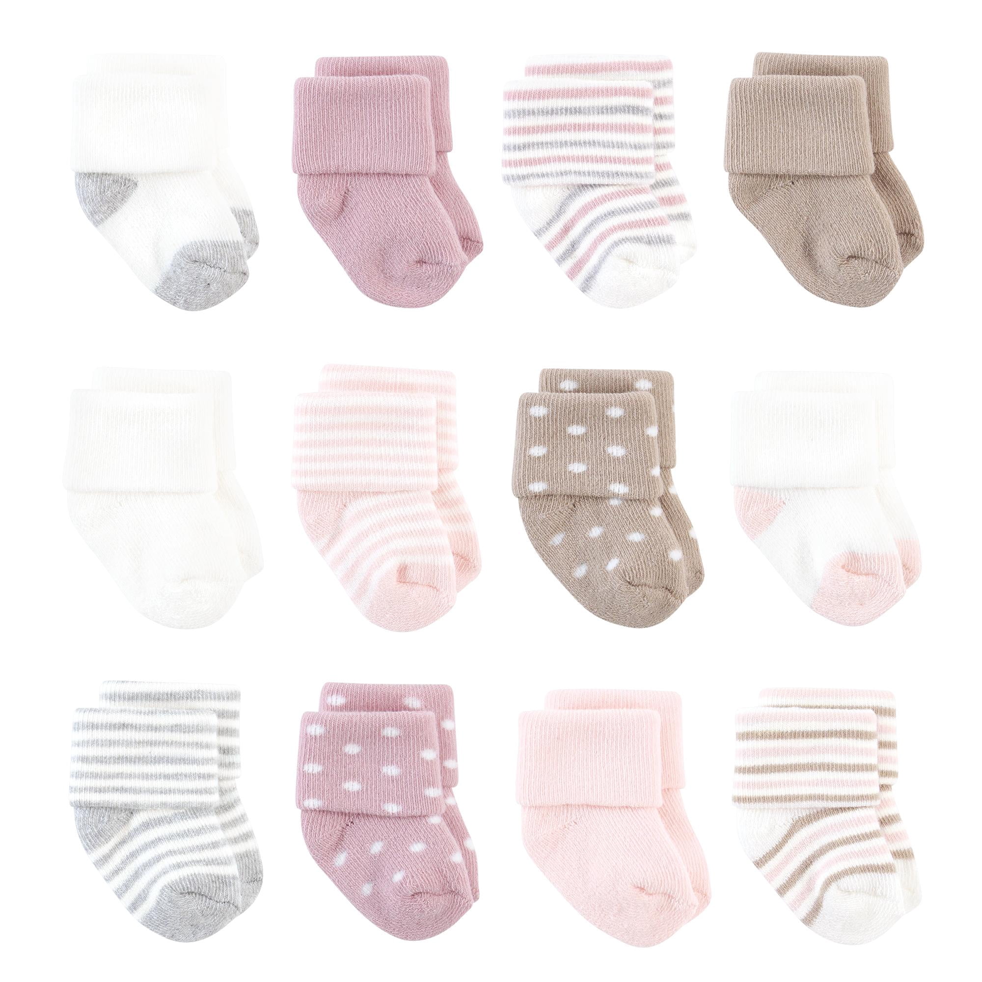 Hudson Baby Basics Infant Baby Cozy Terry Baby Sock 12-Pack, Blush Dot Delight, 6-12 Months