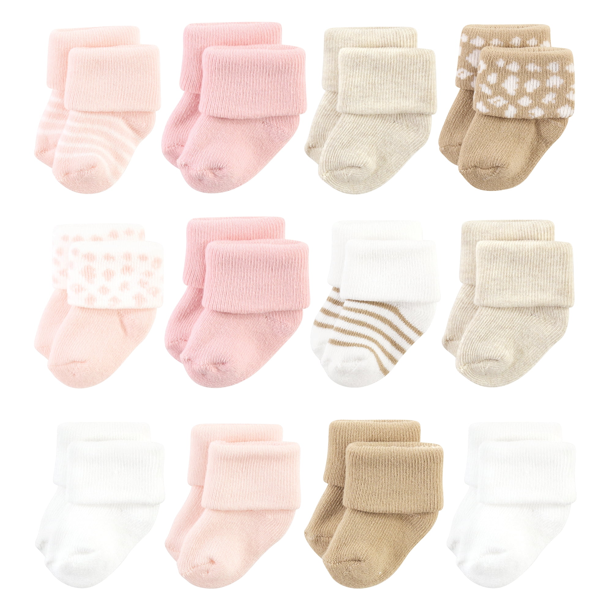 Hudson Baby Basics Infant Baby Cozy Terry Baby Sock 12-Pack, Blush Safari, 6-12 Months