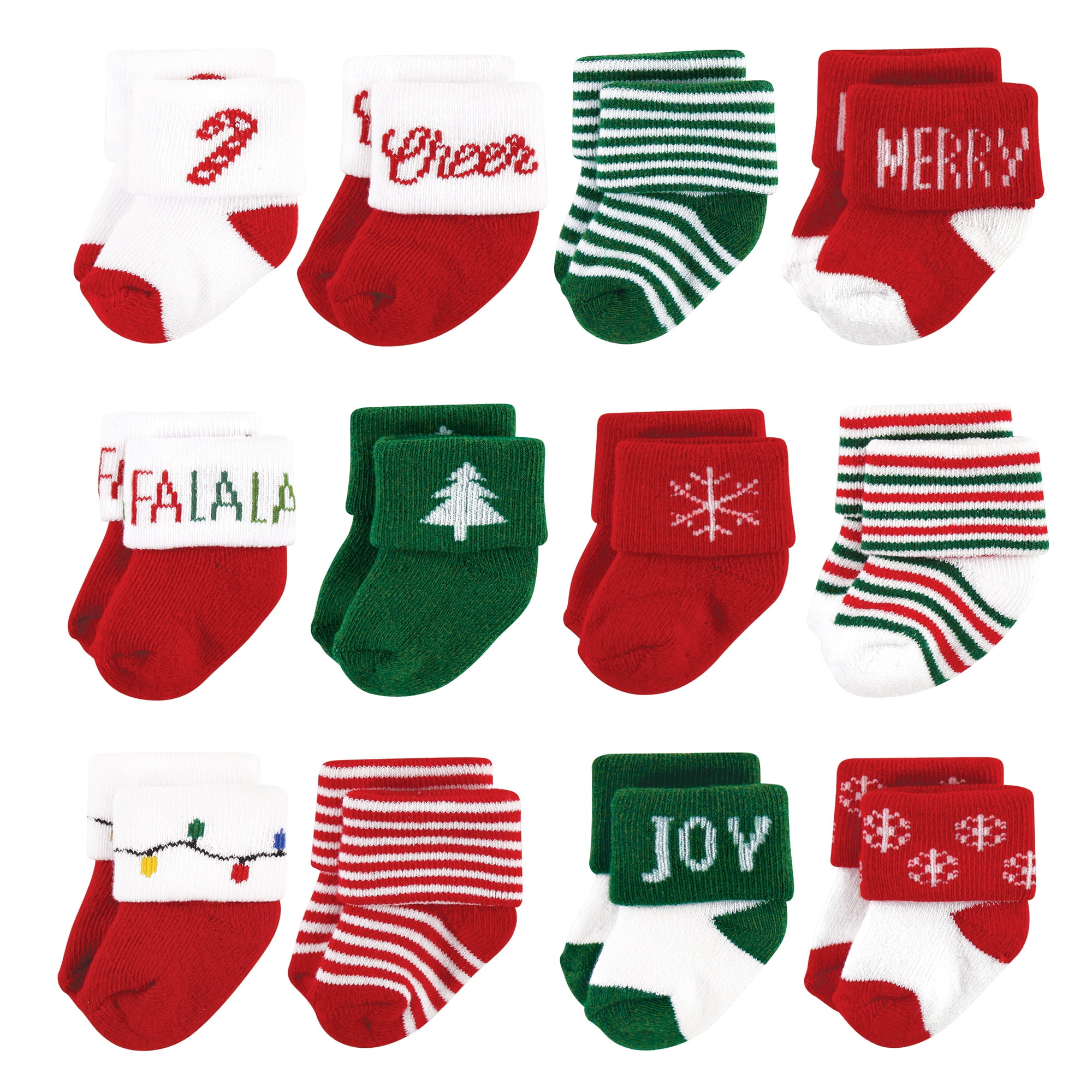 Hudson Baby Basics Infant Baby Cozy Terry Baby Sock 12-Pack, Celebration Spirit, 0-6 Months