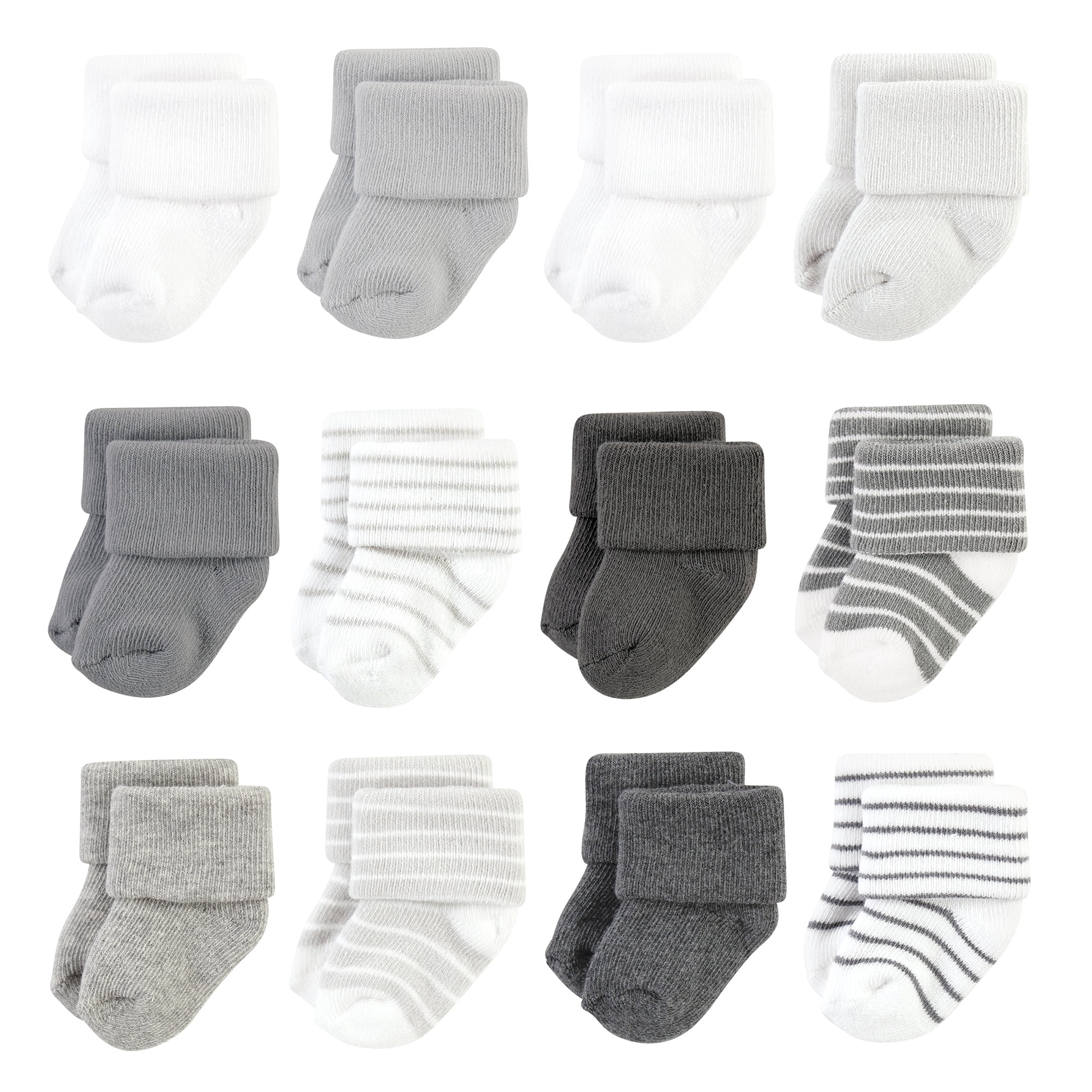 Hudson Baby Basics Infant Baby Cozy Terry Baby Sock 12-Pack, Cloudy Stripes, 6-12 Months
