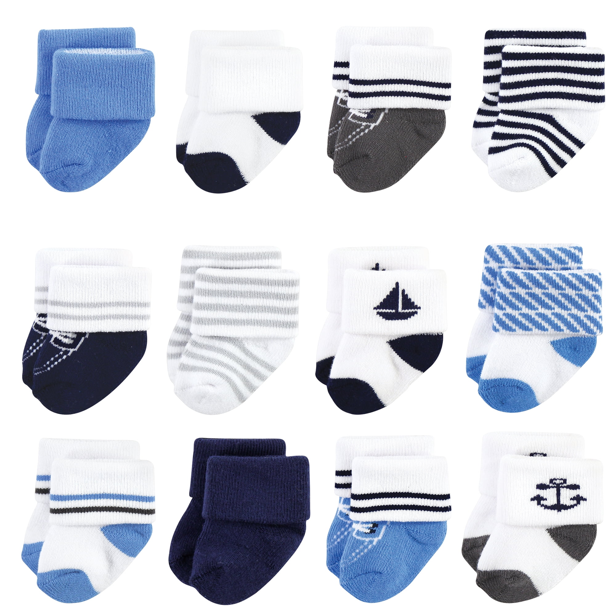 Hudson Baby Basics Infant Baby Cozy Terry Baby Sock 12-Pack, Coastal Cruise, 6-12 Months