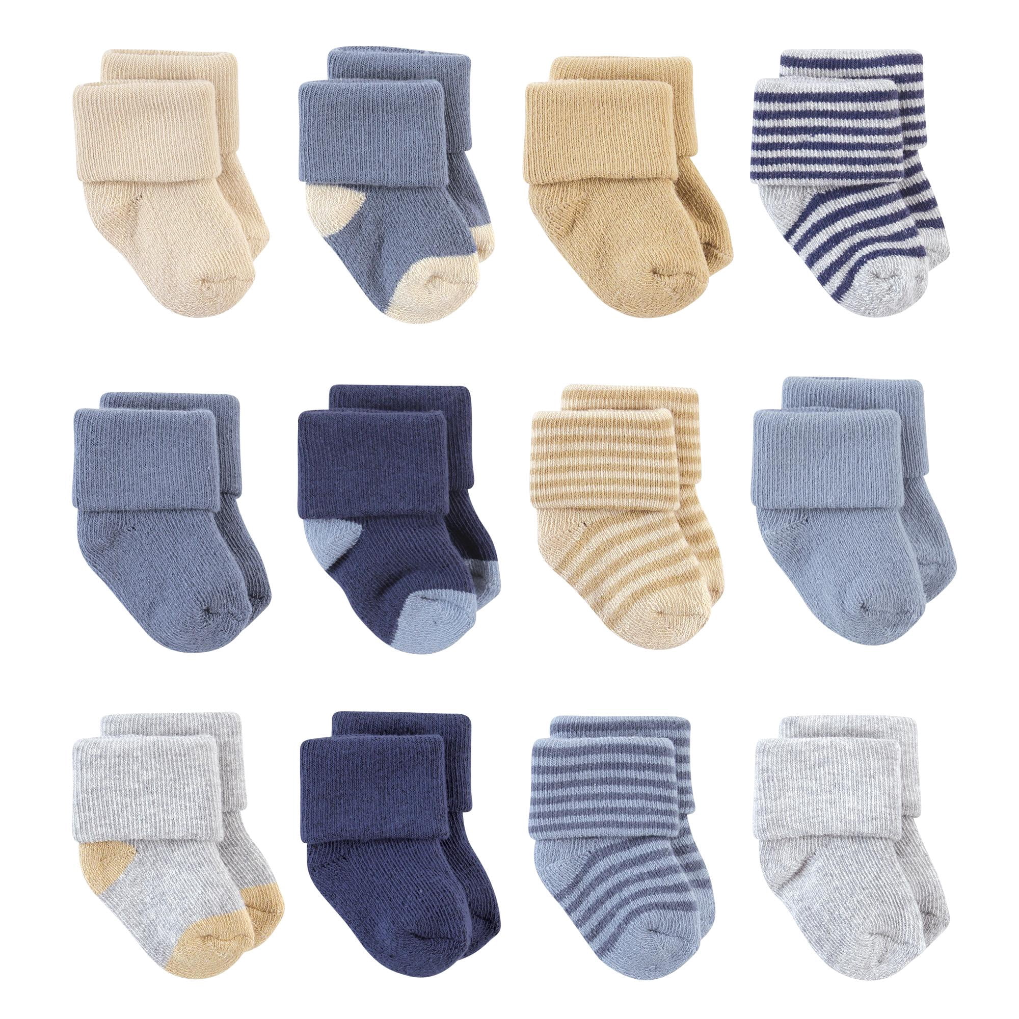 Hudson Baby Basics Infant Baby Cozy Terry Baby Sock 12-Pack, Coastal Stripes, 6-12 Months