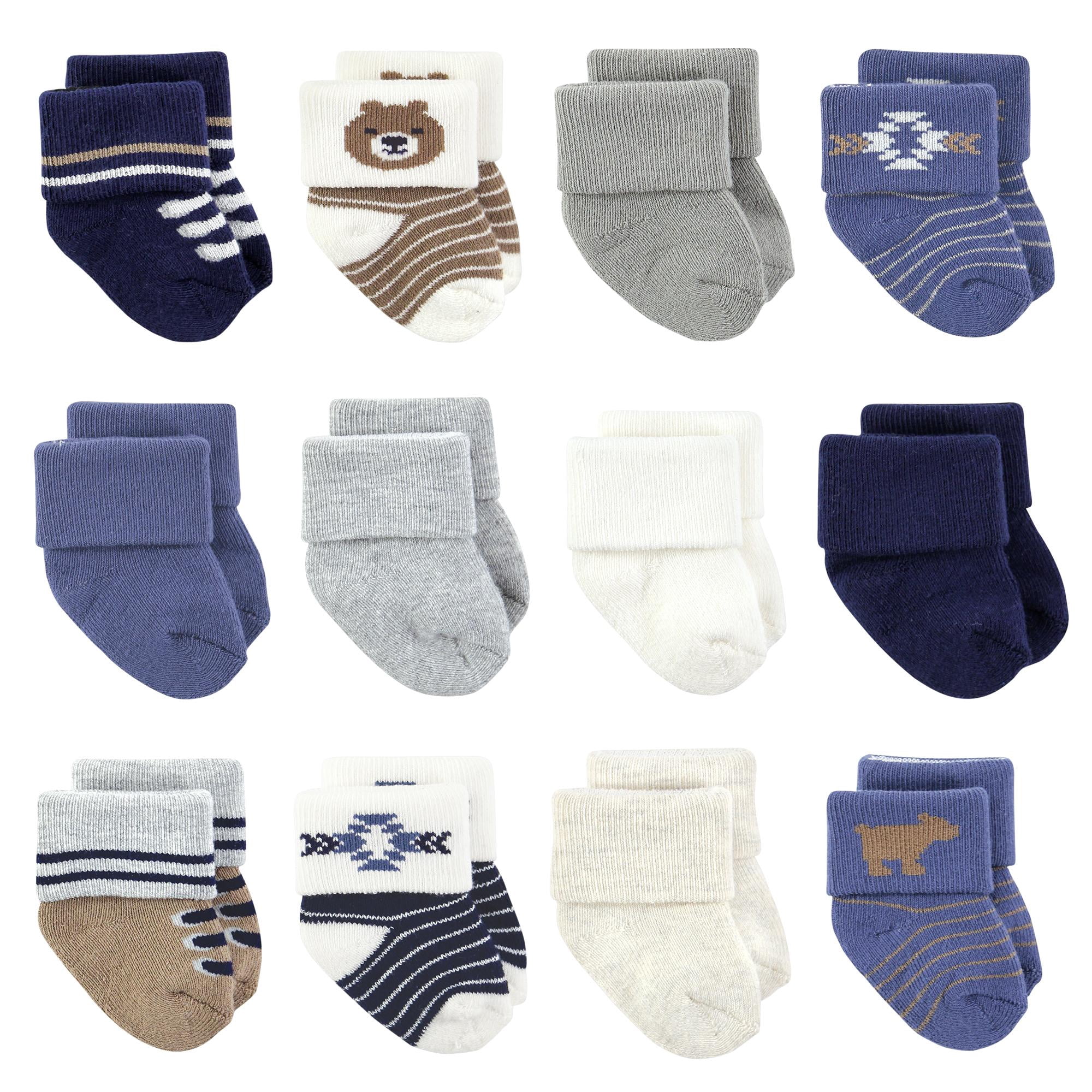 Hudson Baby Basics Infant Baby Cozy Terry Baby Sock 12-Pack, Cozy Bear Cubs, 6-12 Months