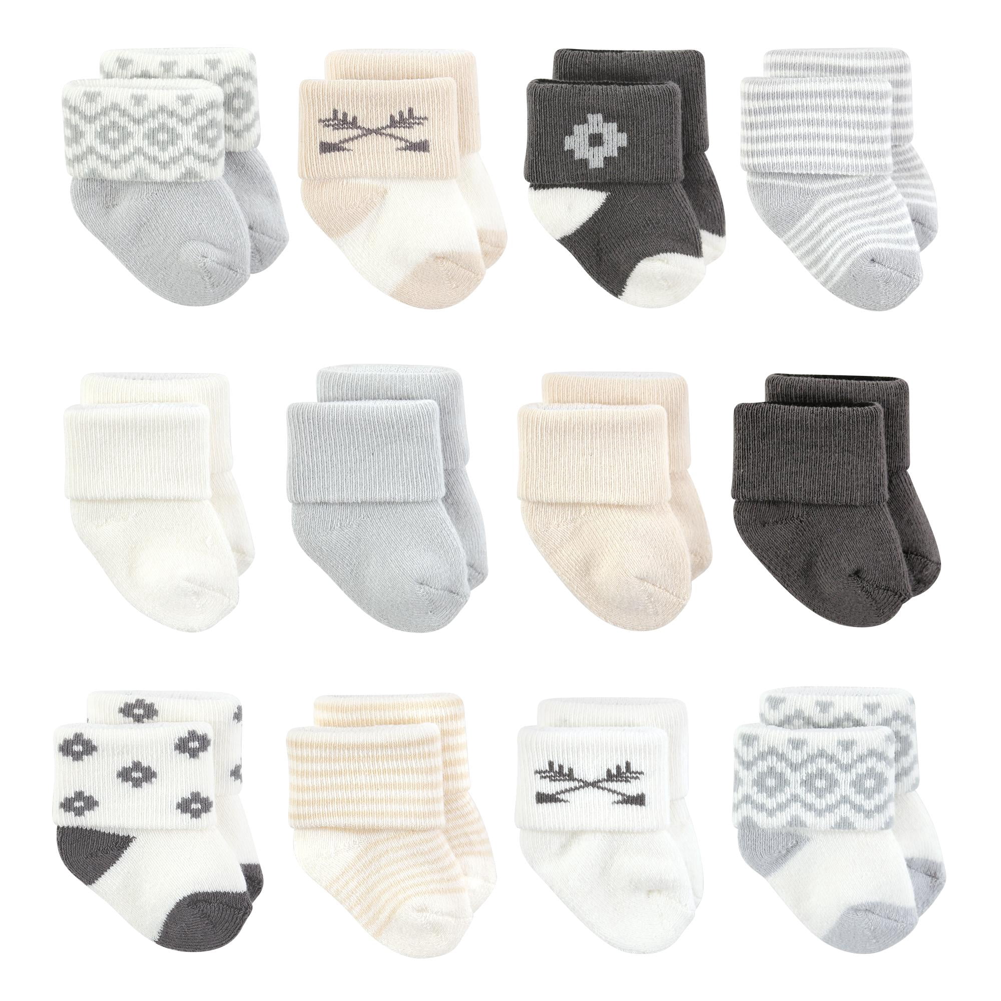Hudson Baby Basics Infant Baby Cozy Terry Baby Sock 12-Pack, Desert Geo, 0-6 Months