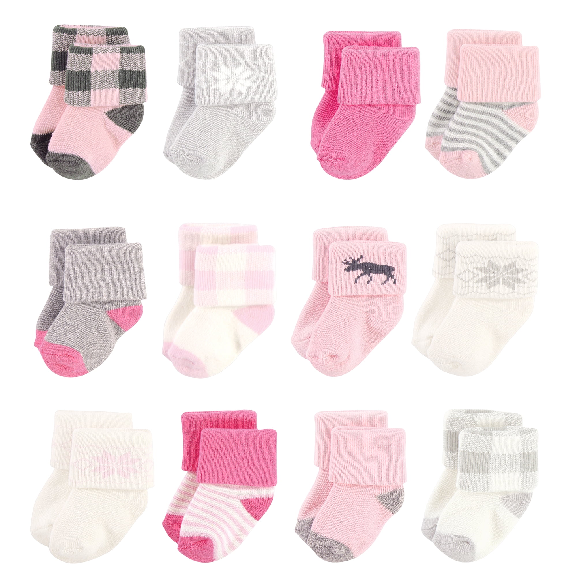 Hudson Baby Basics Infant Baby Cozy Terry Baby Sock 12-Pack, Forest Blossom, 6-12 Months