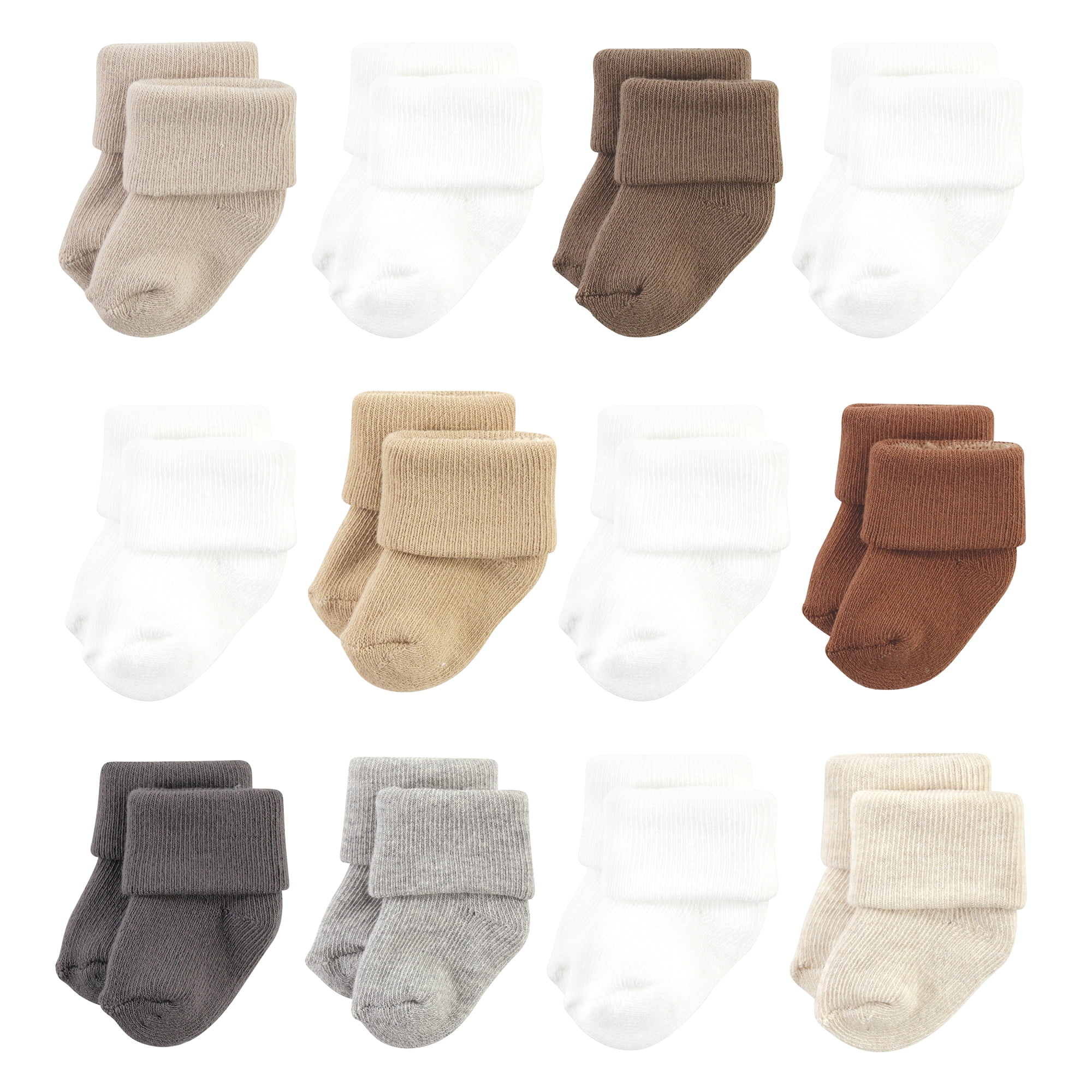 Hudson Baby Basics Infant Baby Cozy Terry Baby Sock 12-Pack, Natural Comfort, 0-6 Months