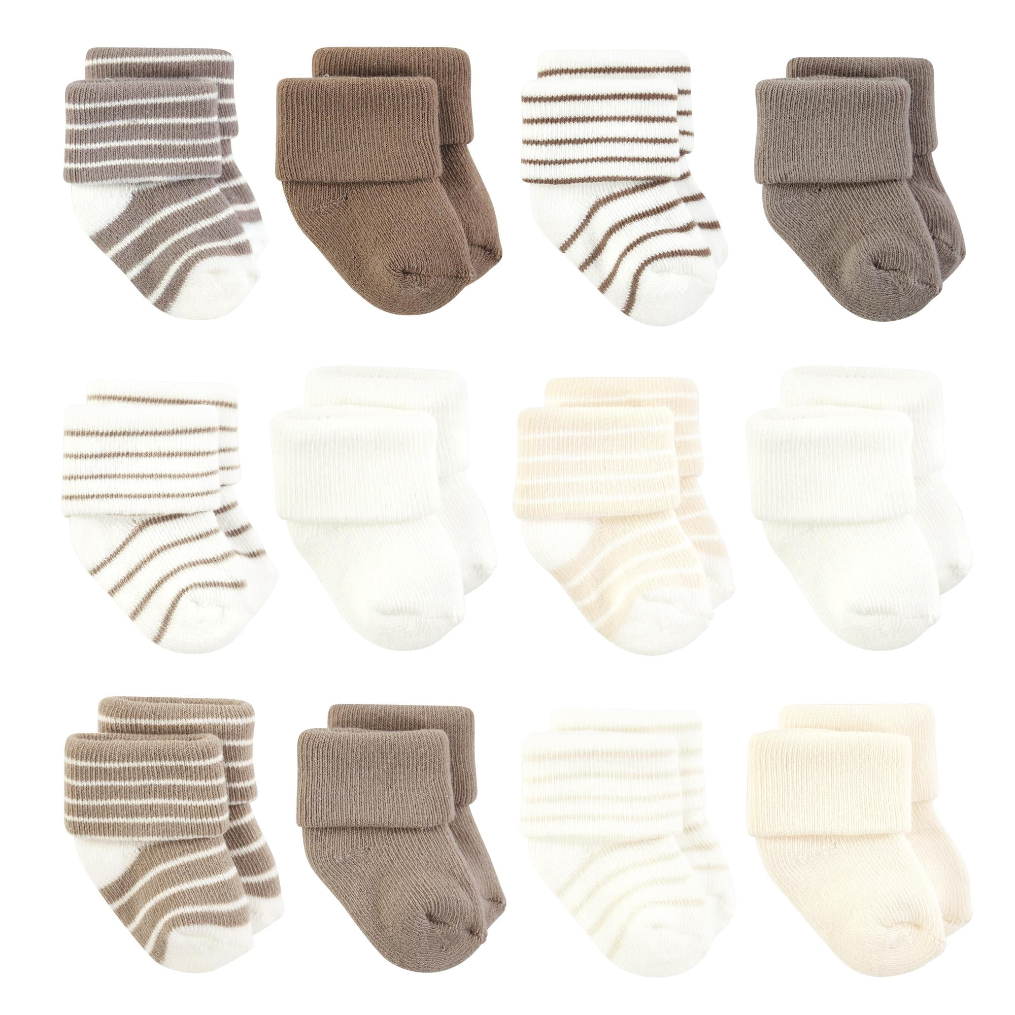 Hudson Baby Basics Infant Baby Cozy Terry Baby Sock 12-Pack, Natural Stripes, 6-12 Months