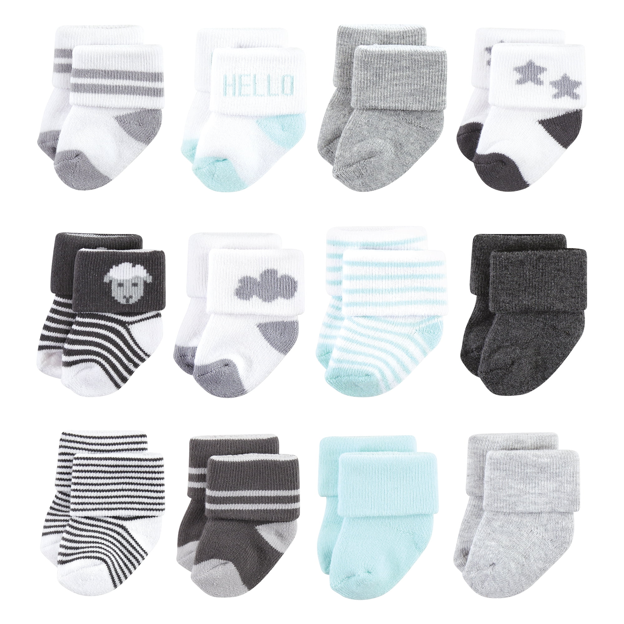 Hudson Baby Basics Infant Baby Cozy Terry Baby Sock 12-Pack, Pastel Sheep, 6-12 Months
