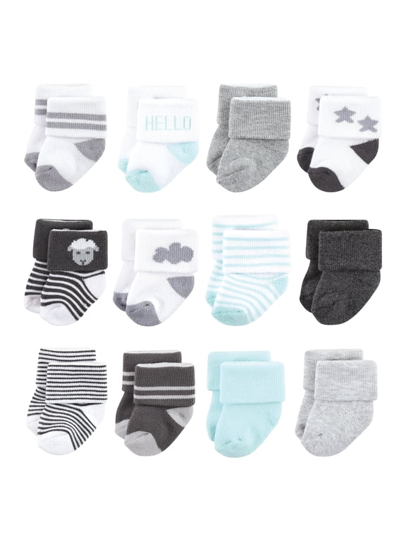 Basics Infant Baby Cozy Terry Baby Sock 12-Pack, Pastel Sheep, 6-12 Months
