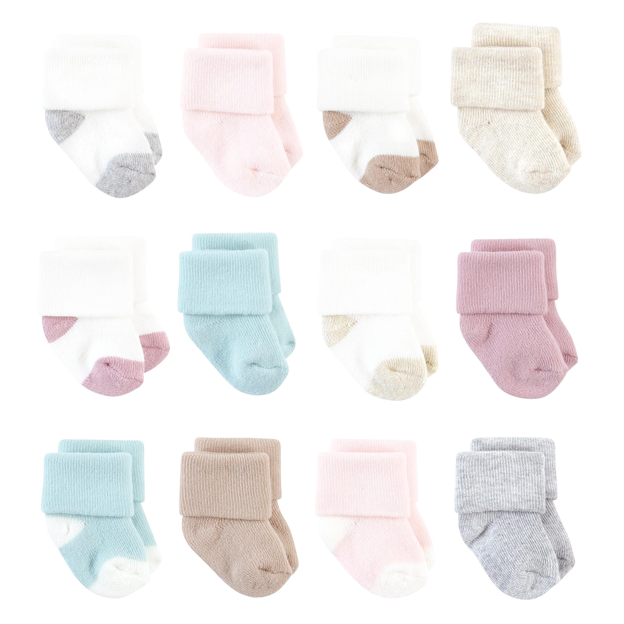 Hudson Baby Basics Infant Baby Cozy Terry Baby Sock 12-Pack, Petal Pink Assortment, 6-12 Months