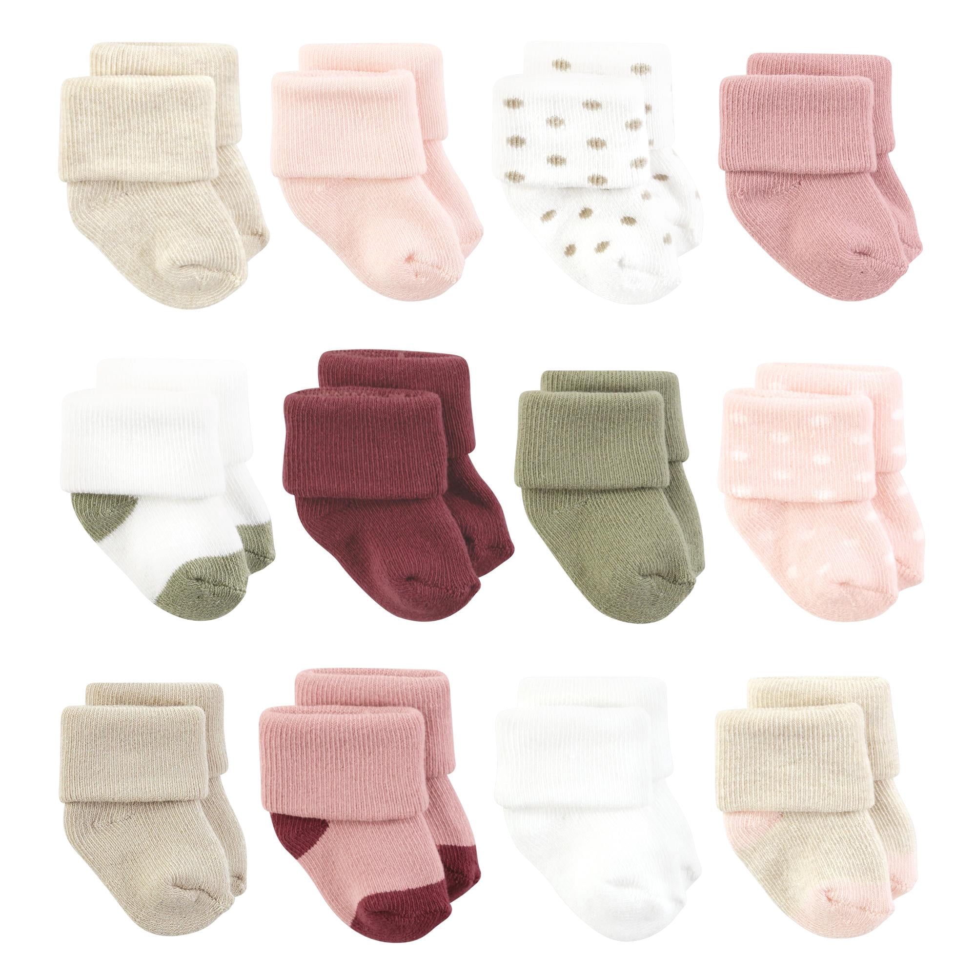 Hudson Baby Basics Infant Baby Cozy Terry Baby Sock 12-Pack, Petal Speckle, 0-6 Months