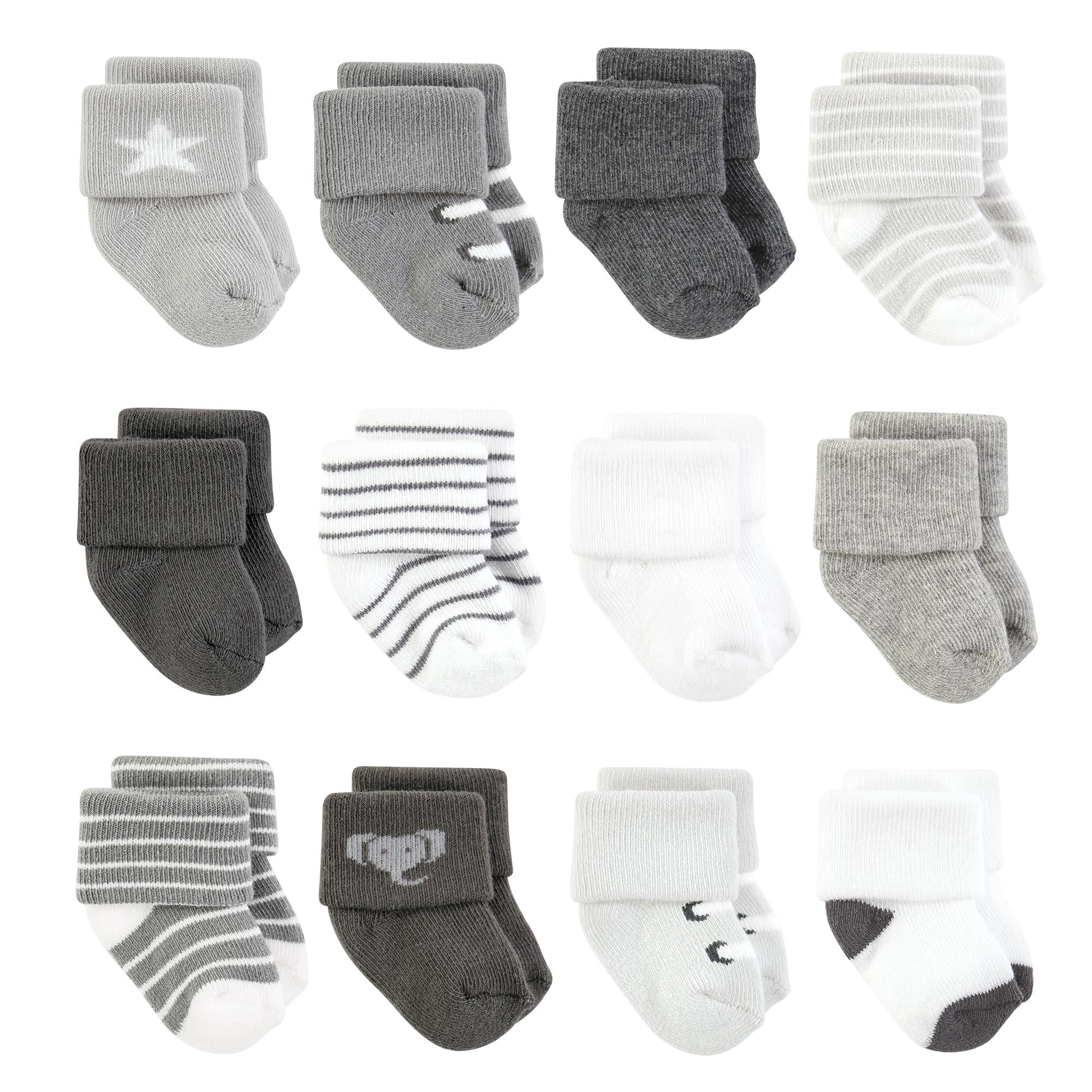 Hudson Baby Basics Infant Baby Cozy Terry Baby Sock 12-Pack, Savanna Stroll, 0-6 Months