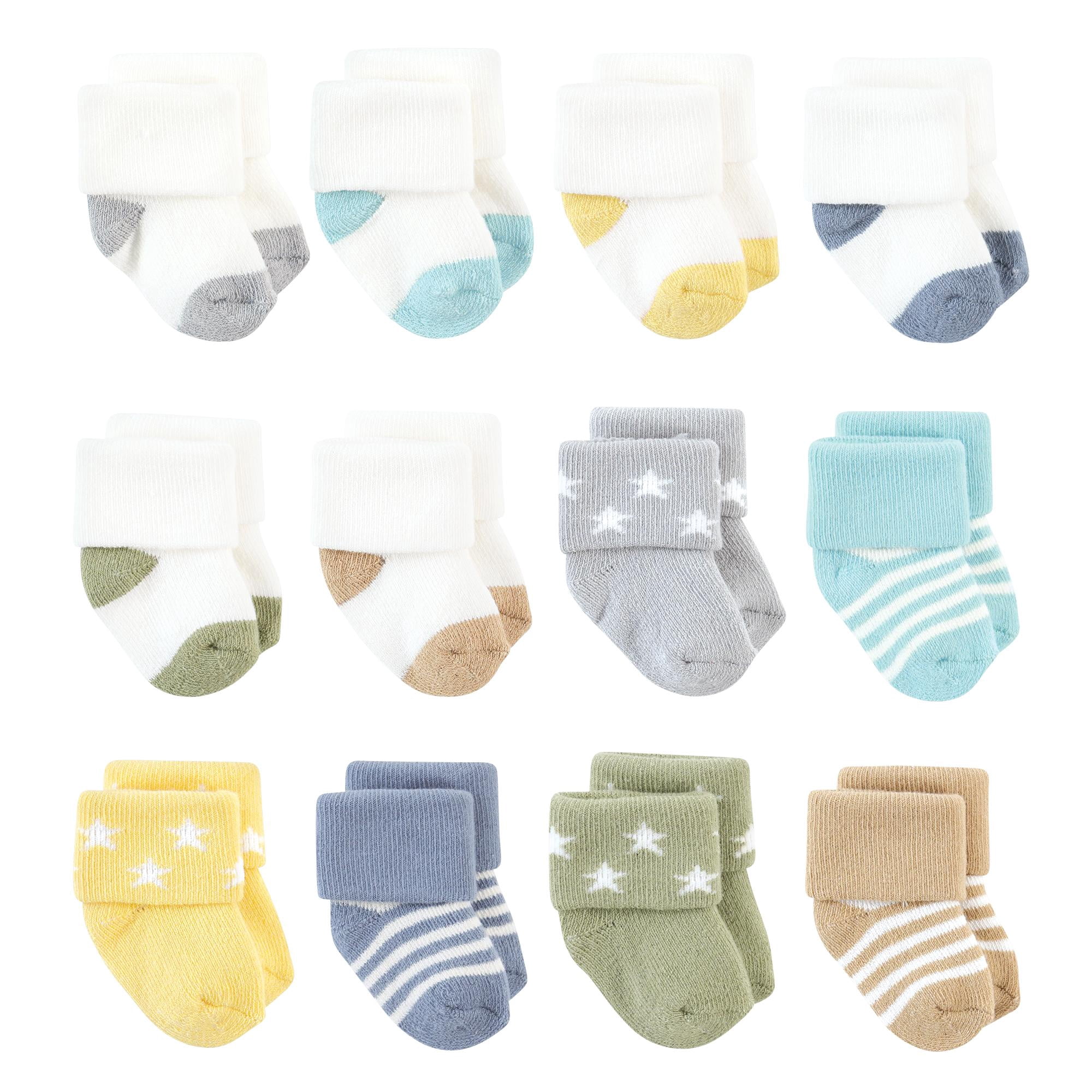 Hudson Baby Basics Infant Baby Cozy Terry Baby Sock 12-Pack, Stellar Blue, 6-12 Months