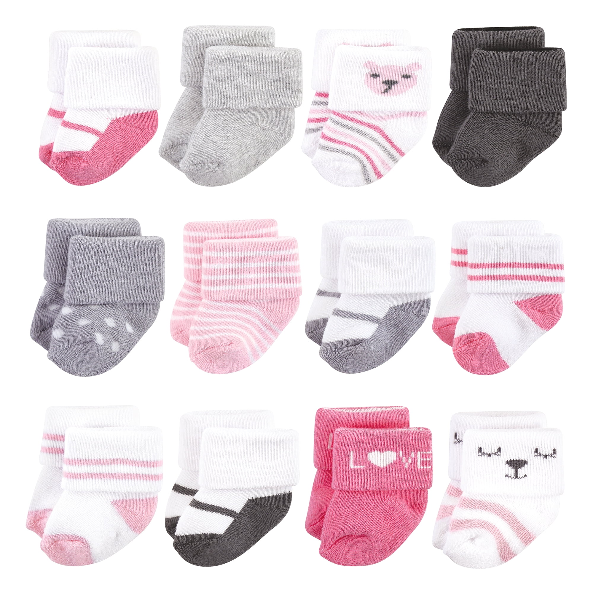 Hudson Baby Basics Infant Baby Cozy Terry Baby Sock 12-Pack, Sweet Bear Friends, 6-12 Months