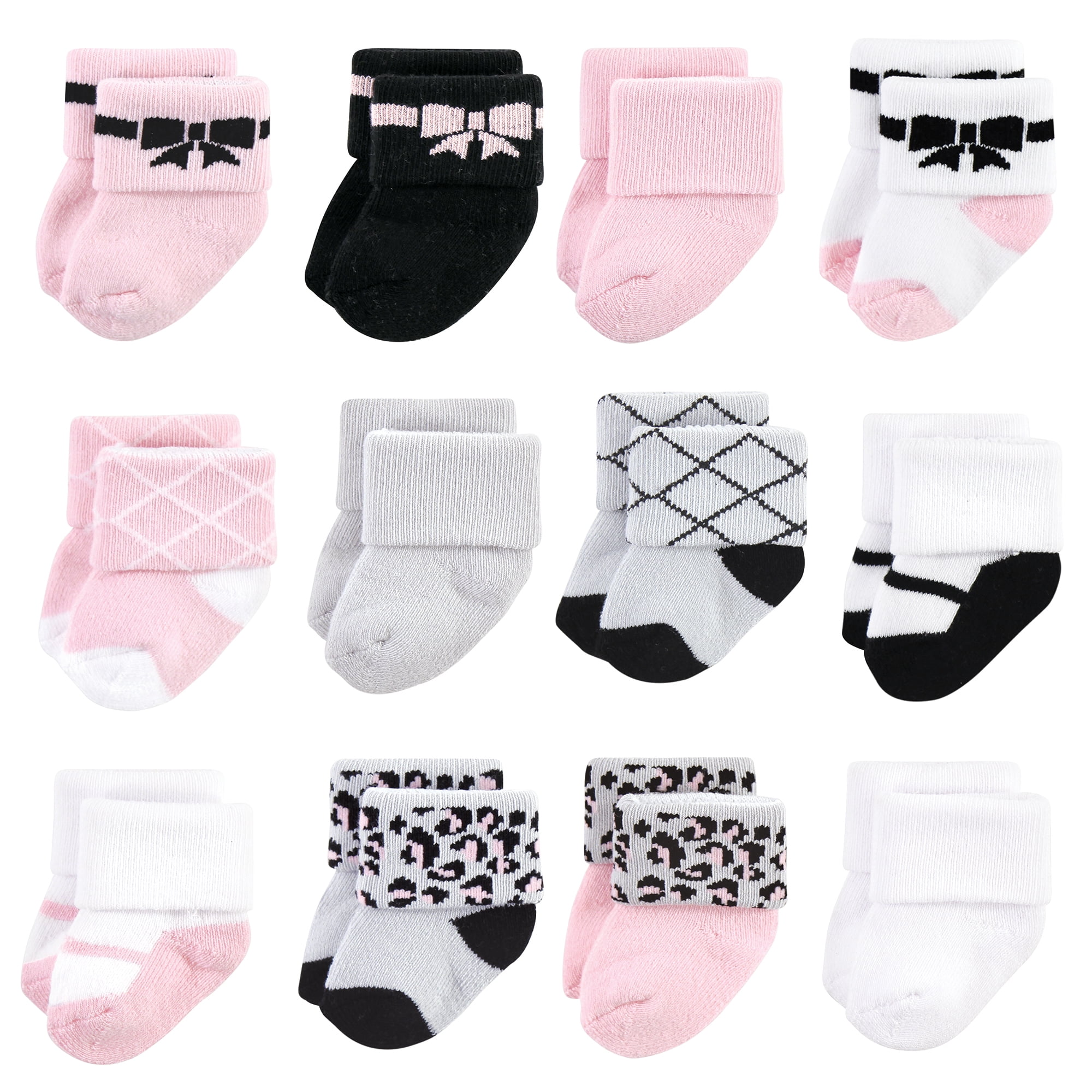 Hudson Baby Basics Infant Baby Cozy Terry Baby Sock 12-Pack, Sweet Bows, 0-6 Months