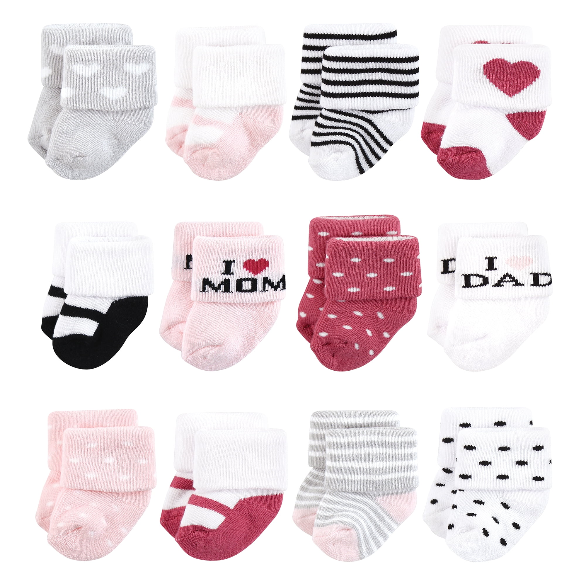 Hudson Baby Basics Infant Baby Cozy Terry Baby Sock 12-Pack, Sweetheart Pinks, 0-6 Months