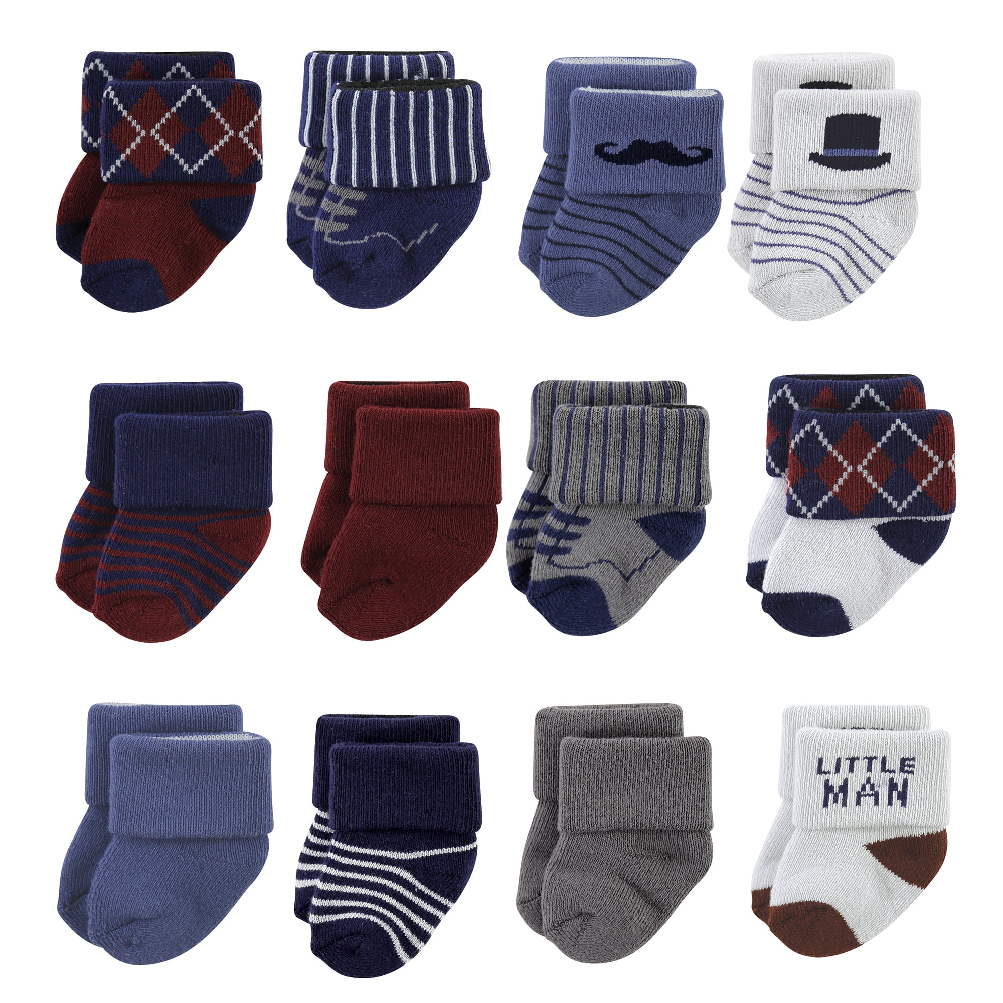 Hudson Baby Basics Infant Baby Cozy Terry Baby Sock 12-Pack, Tiny Gentleman, 6-12 Months