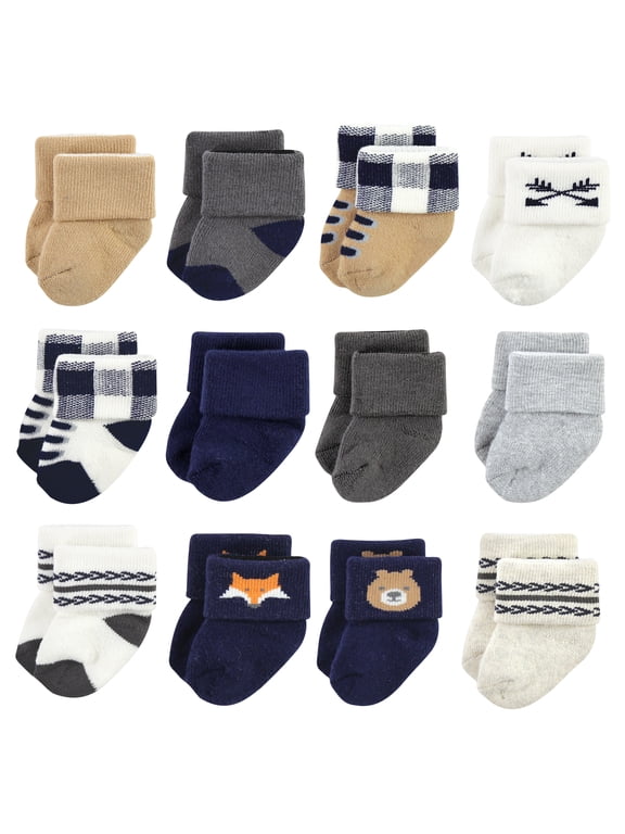 Basics Infant Baby Cozy Terry Baby Sock 12-Pack, Woodland Explorer, 6-12 Months
