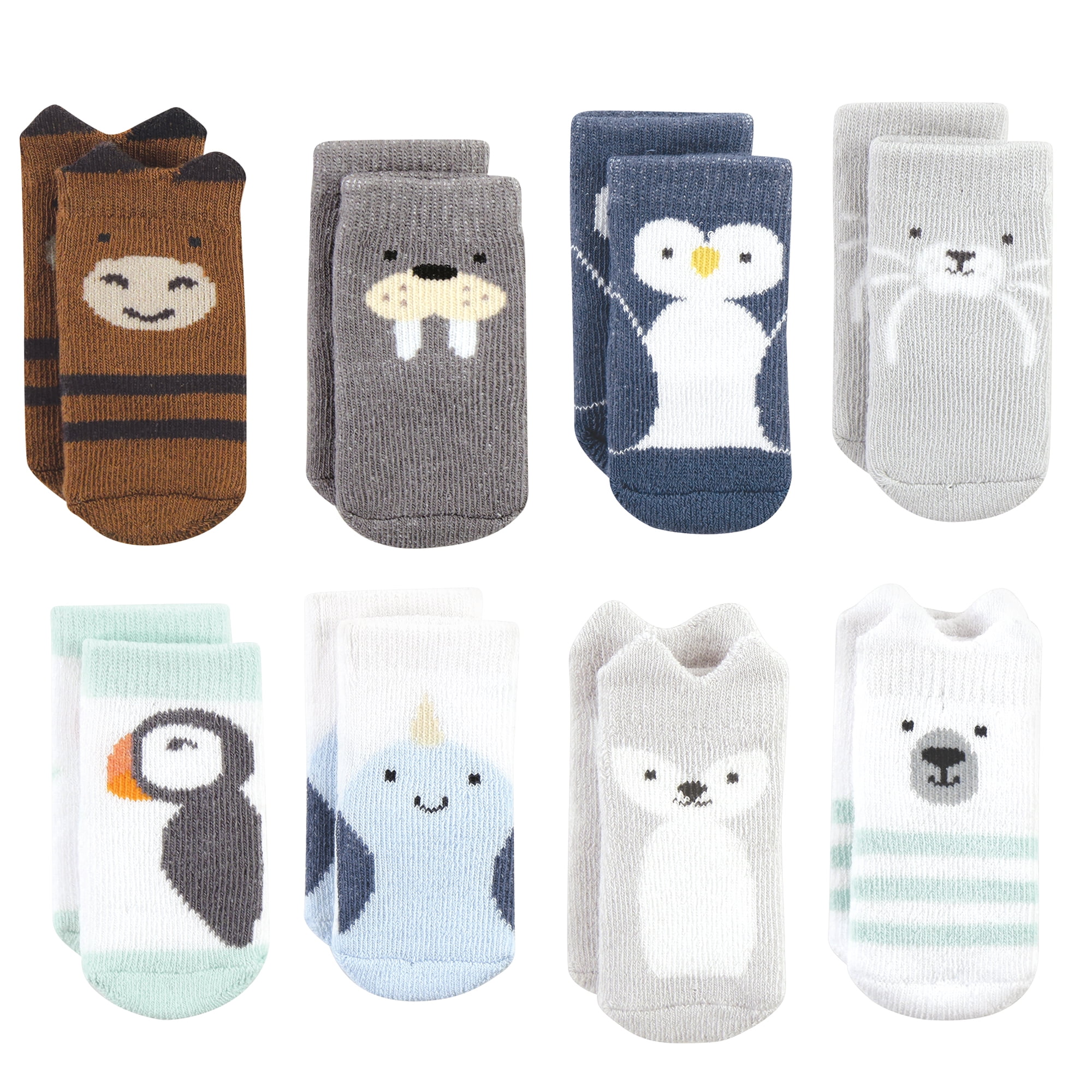 Hudson Baby Basics Infant Baby Cozy Terry Socks 8-Pack, Arctic Pals, 0-6 Months